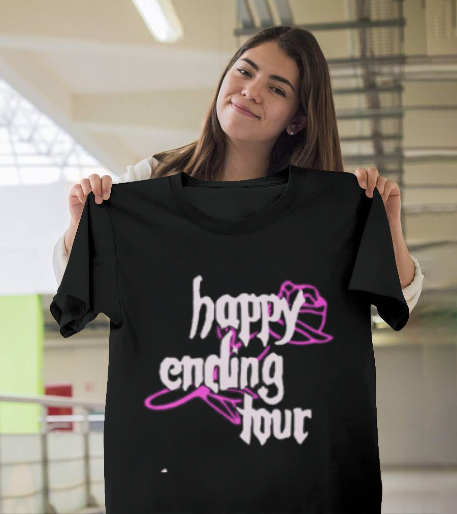 Bailey Rose Spinn Store Happy Ending Tour Trucker Hat Pink And White T-Shirt