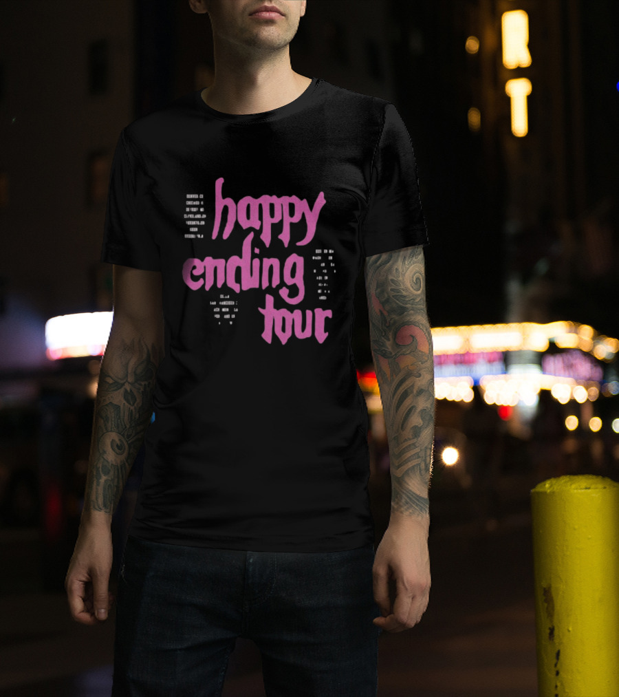 Bailey Rose Spinn Store Happy Ending Tour Pink Text With Date Locations T-Shirt
