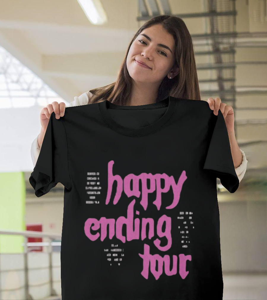 Bailey Rose Spinn Store Happy Ending Tour Pink Text With Date Locations T-Shirt
