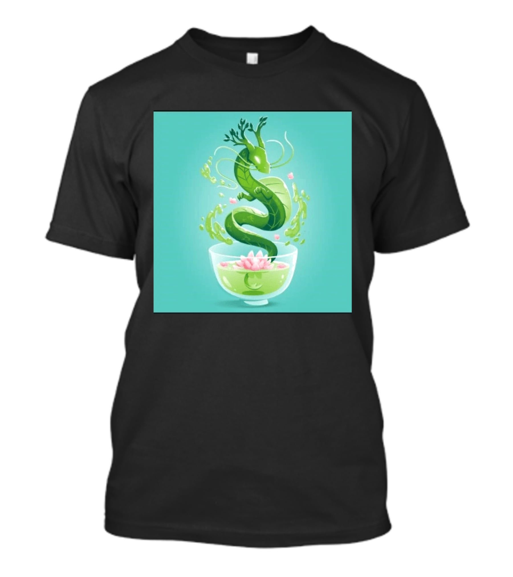 Green Tea Dragon In Teacup With Blossoms And Leaves T-Shirt