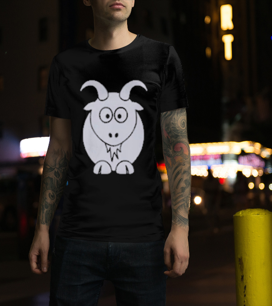 Cartoon Goat With Horns Cute Animal T-Shirt