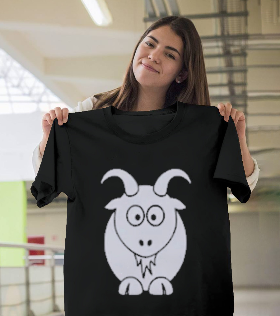 Cartoon Goat With Horns Cute Animal T-Shirt