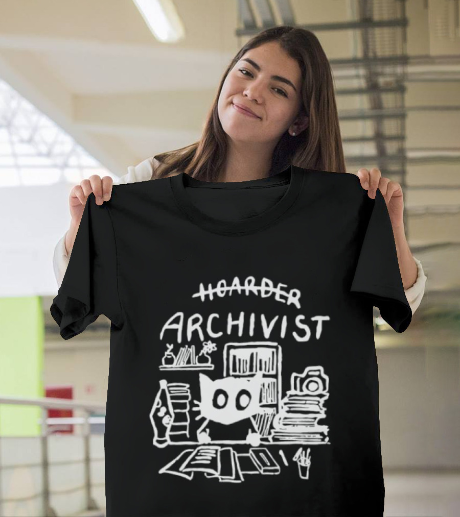 Hoarder Archivist Cat Surrounded By Books And Files T-Shirt