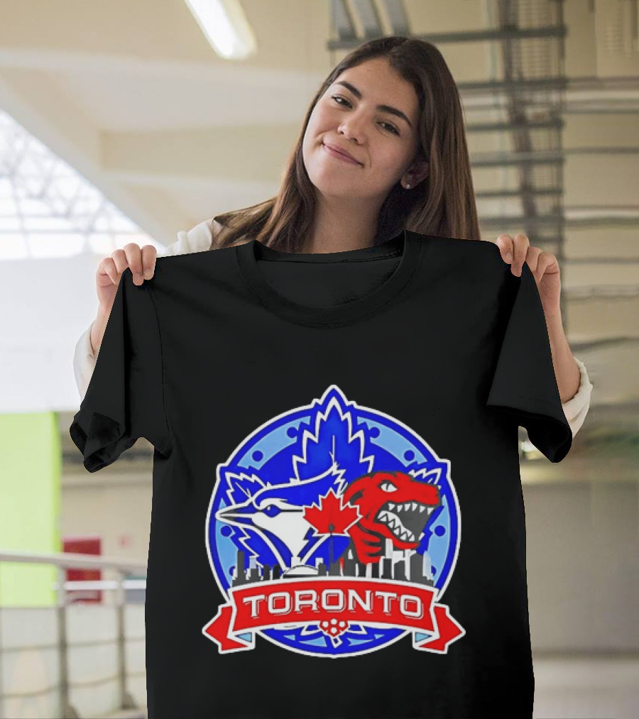 Toronto Raptors Blue Jays City Skyline Canada Leaf T-Shirt
