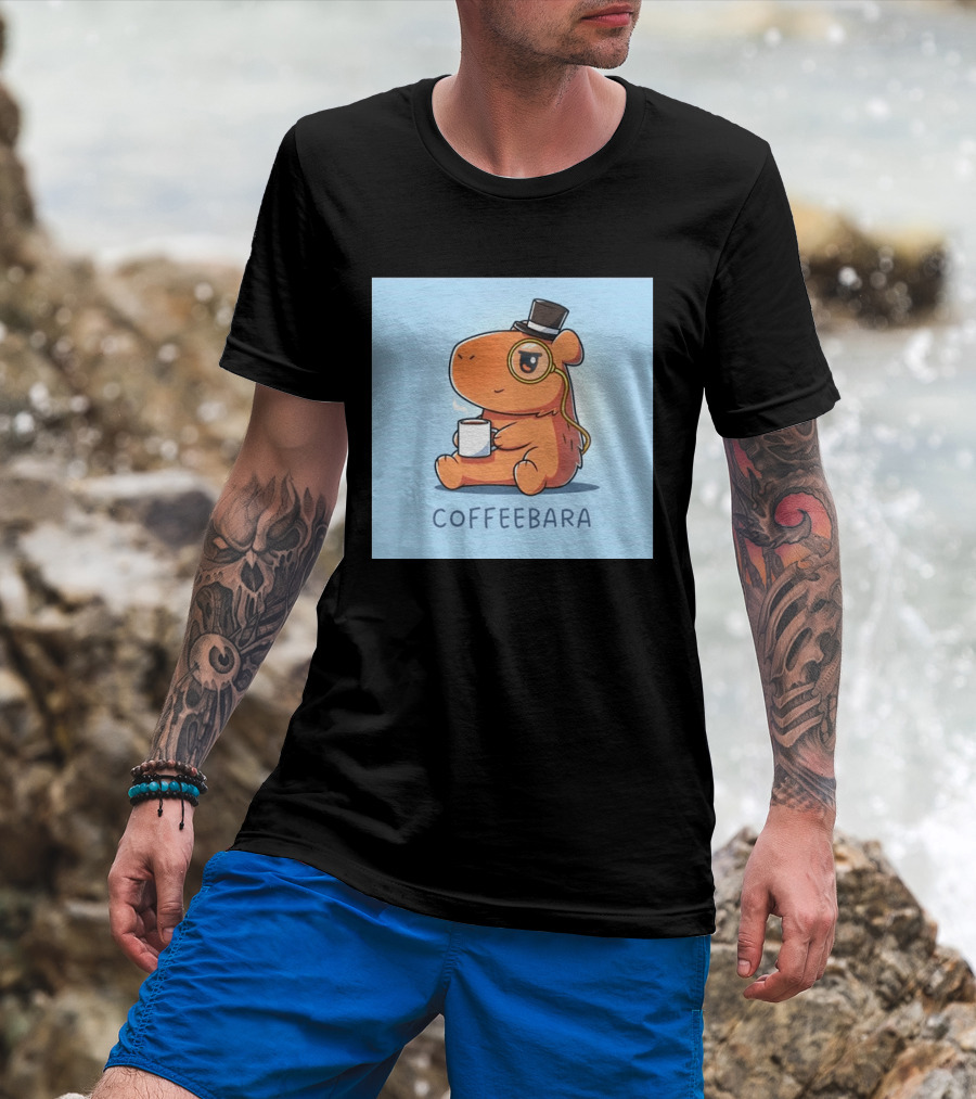 COFFEEBARA Cute Capybara Drinking Coffee With Top Hat And Monocle T-Shirt