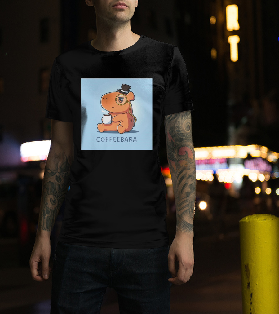 COFFEEBARA Cute Capybara Drinking Coffee With Top Hat And Monocle T-Shirt