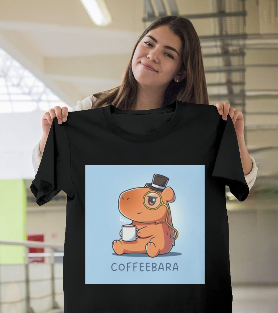 COFFEEBARA Cute Capybara Drinking Coffee With Top Hat And Monocle T-Shirt