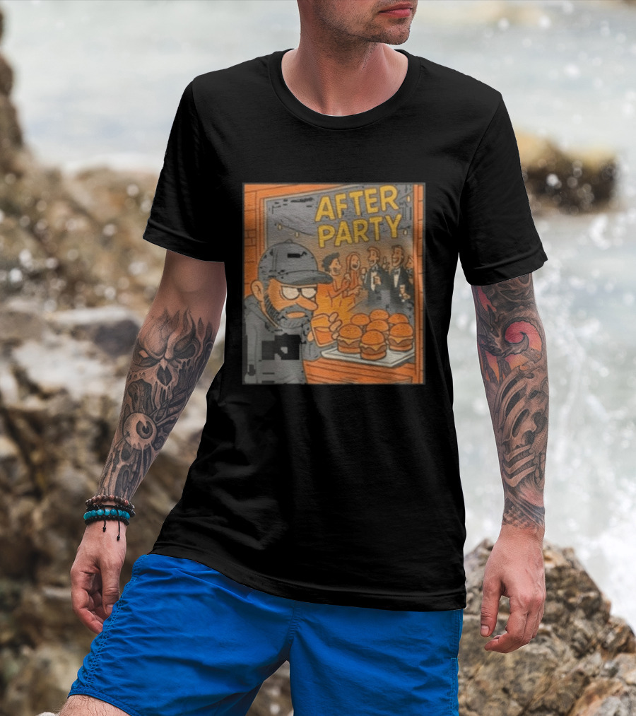 After Party Burger Cartoon With Drink In Hand T-Shirt