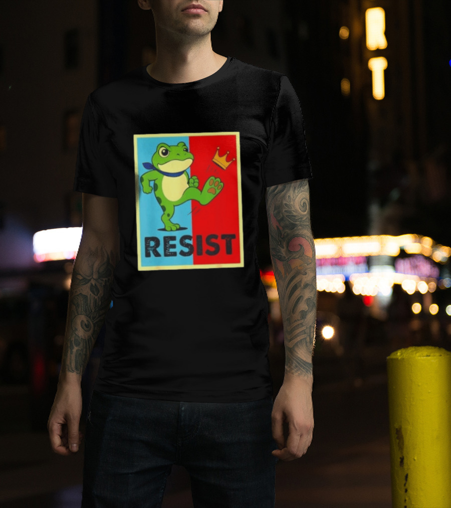 Resist Frog Kicking Crown Icon No Kings T-Shirt