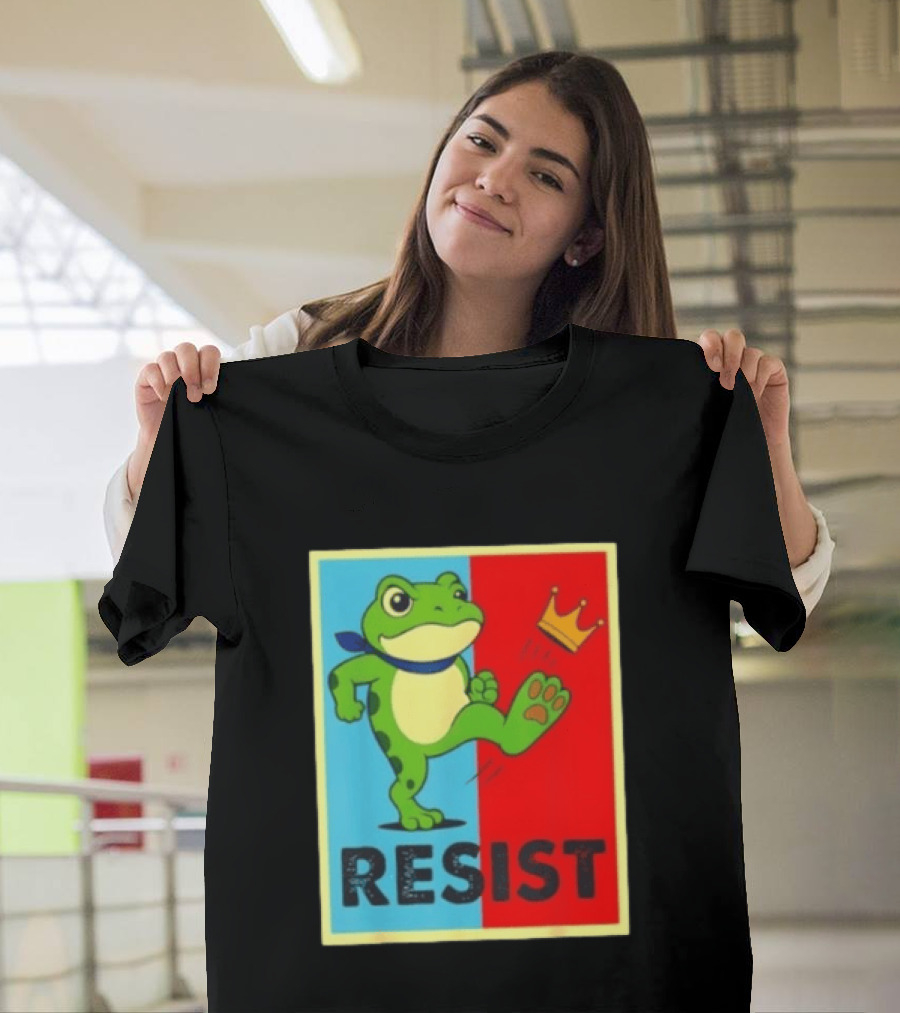 Resist Frog Kicking Crown Icon No Kings T-Shirt