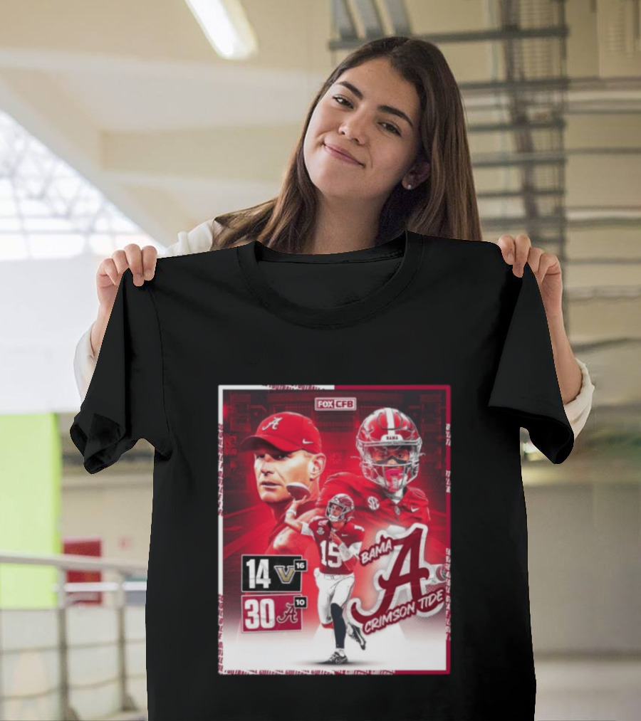 Crimson Tide Triumph Over Vanderbilt 30 14 Featuring Head Coach Kalen DeBoer And Jalen Milroe T-Shirt