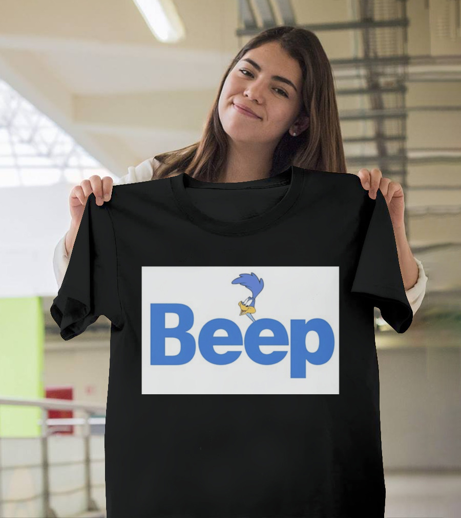 Looney Tunes Road Runner Beep Text Featuring Iconic Cartoon T-Shirt