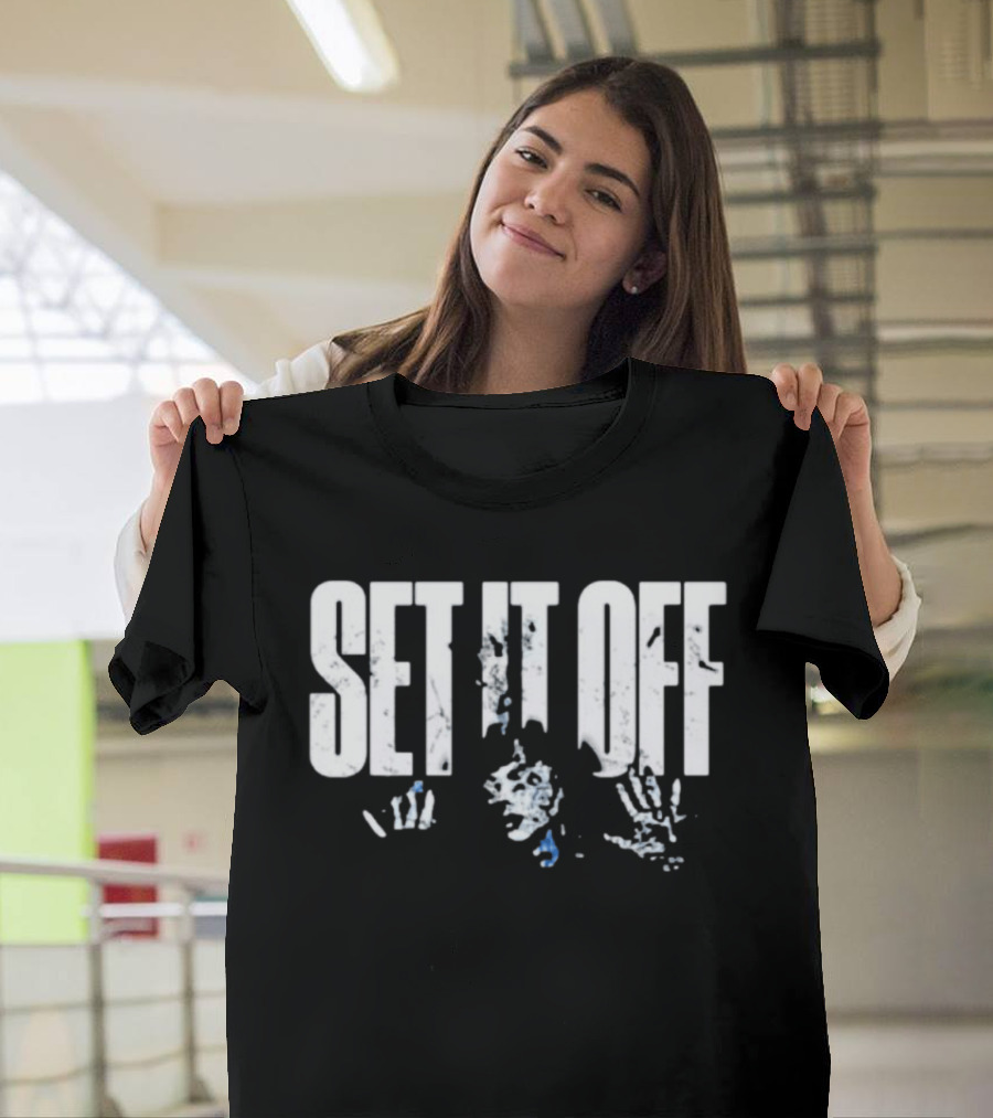 Set It Off Cracked Text With Blue Paint Effect T-Shirt