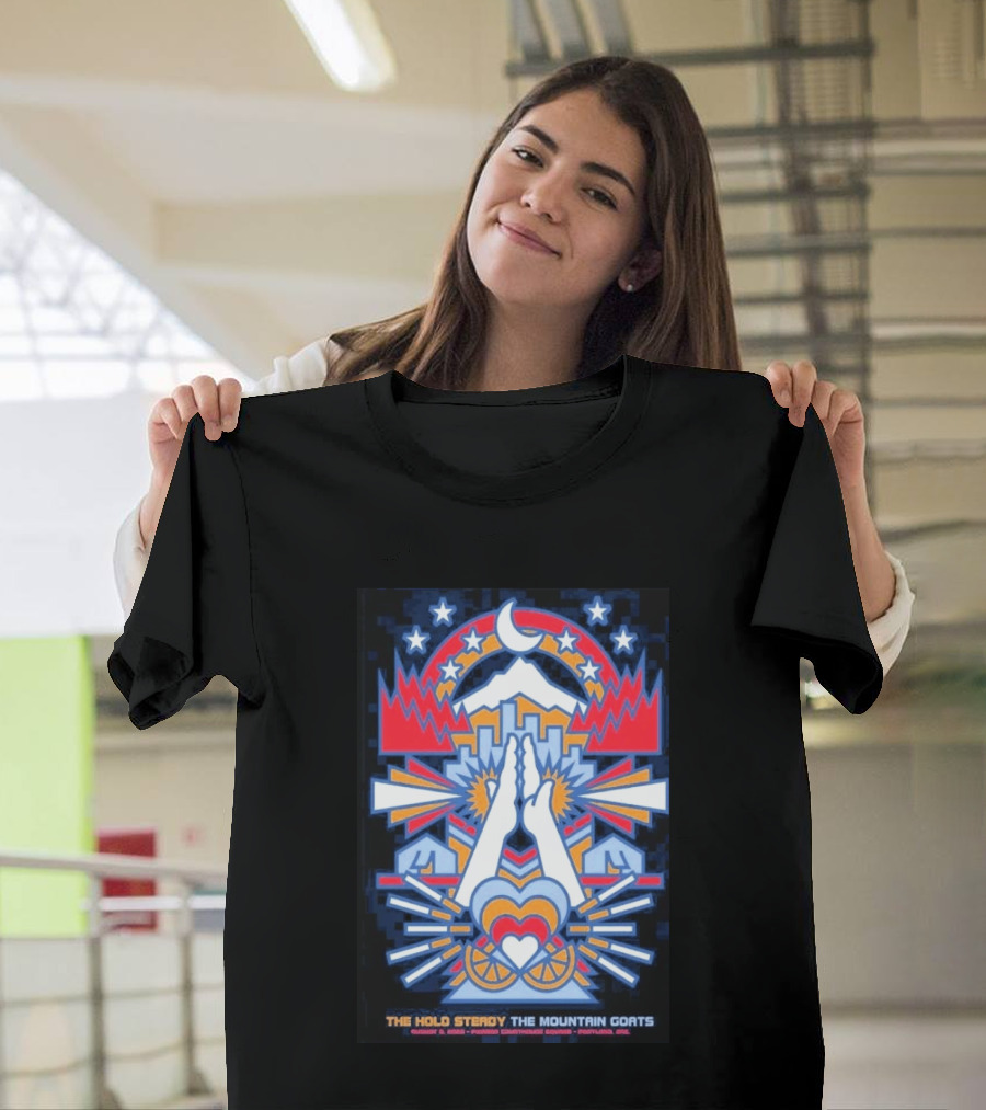 The Hold Steady The Mountain Goats Pioneer Courthouse Square Portland August 8 2026 Concert Tour Skyline Heart Hands Stars Moon Mountains T-Shirt