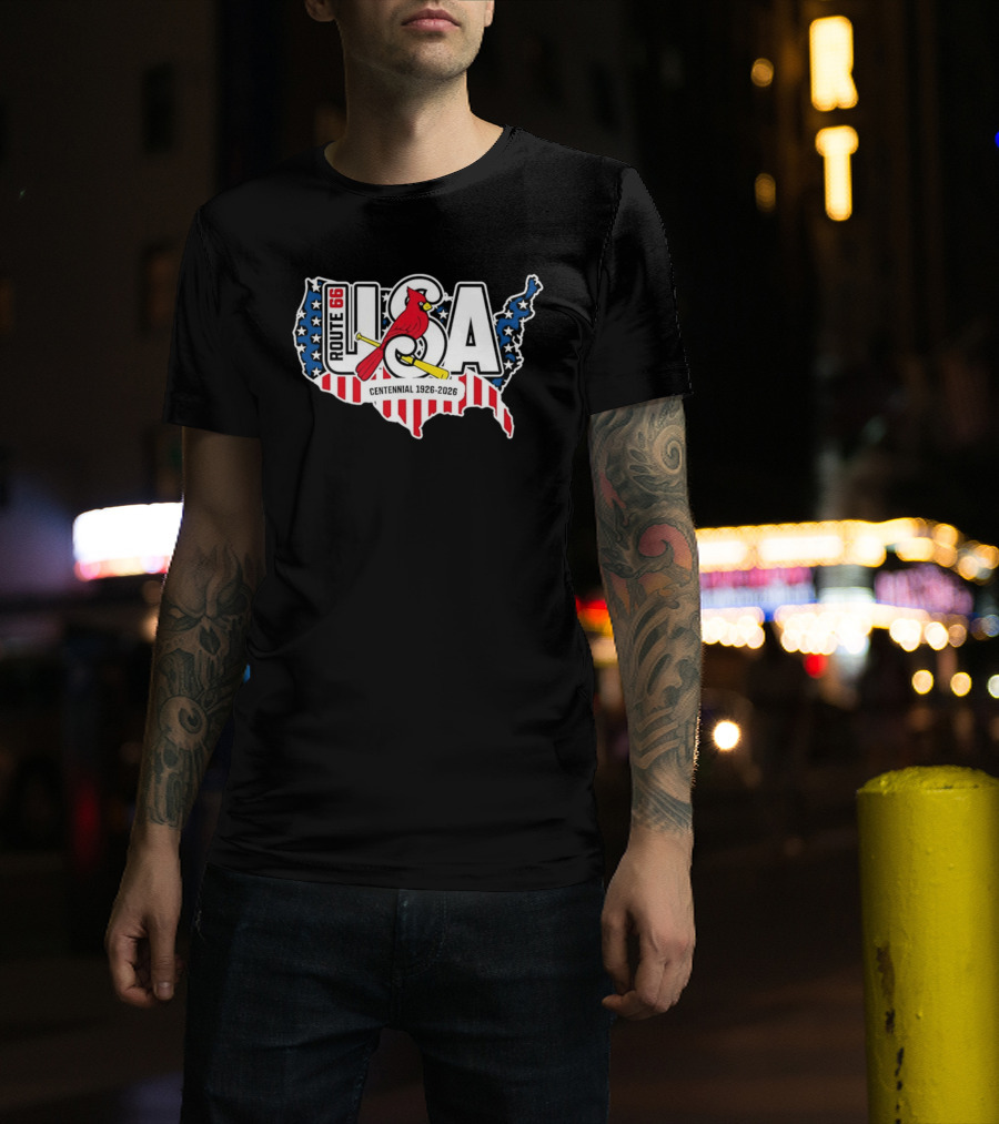 St Louis Cardinals Route 66 USA Centennial 1926 2026 American Flag Map T-Shirt