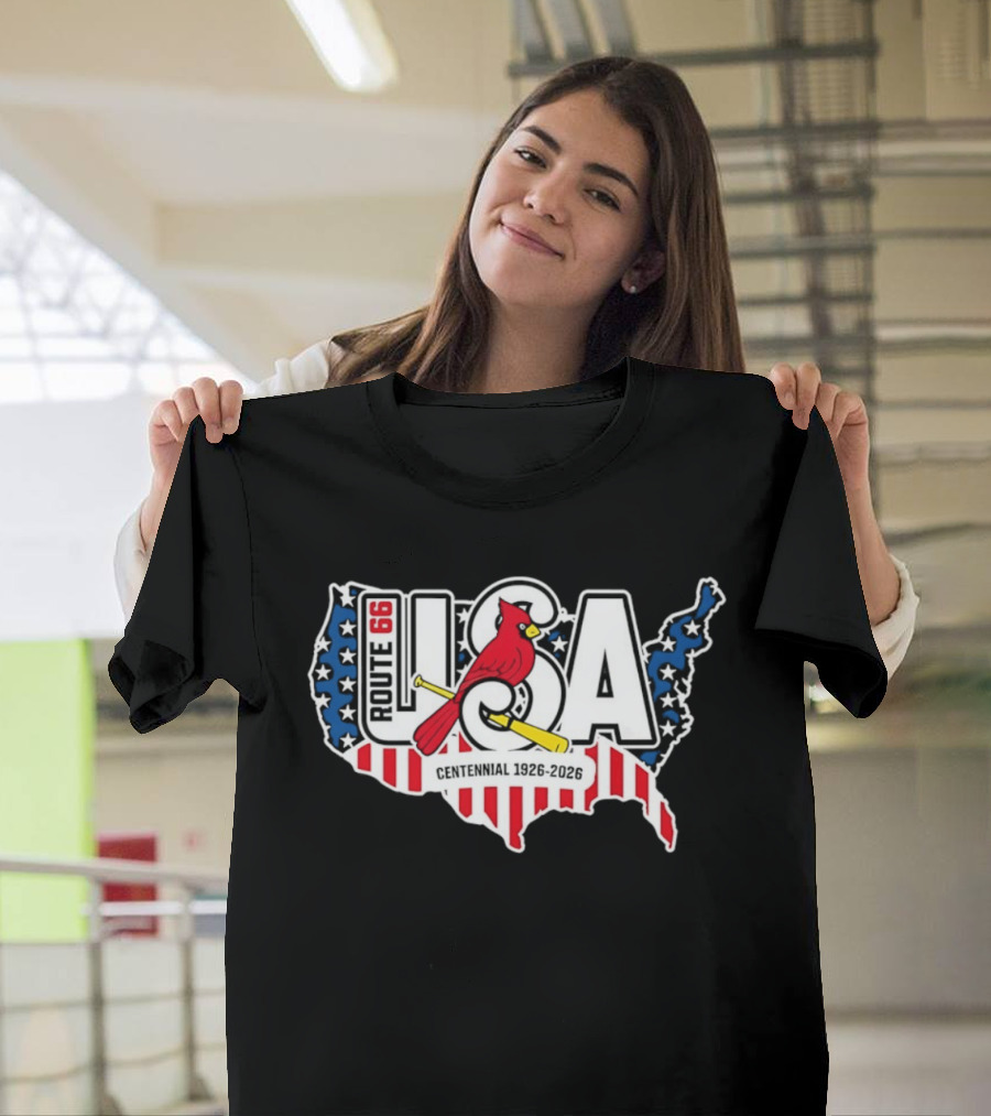 St Louis Cardinals Route 66 USA Centennial 1926 2026 American Flag Map T-Shirt