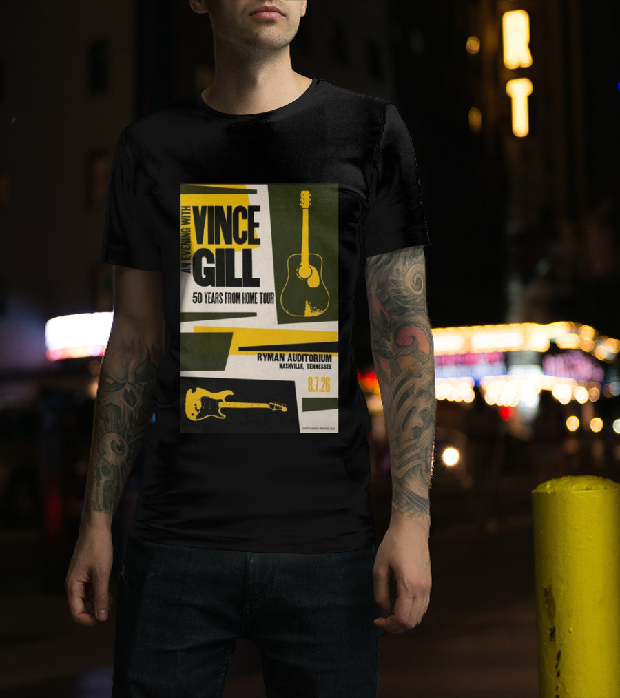 An Evening With Vince Gill 50 Years From Home Tour Ryman Auditorium Nashville August 7 2026 T-Shirt