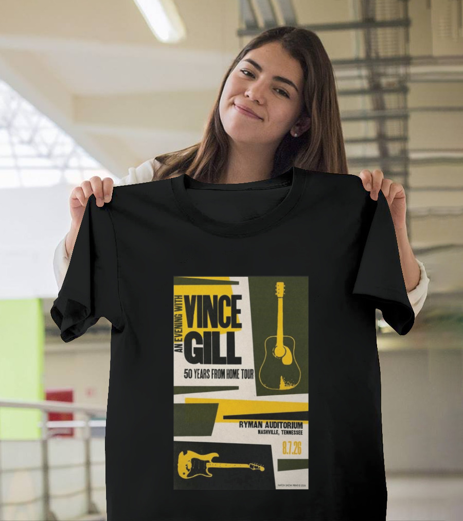 An Evening With Vince Gill 50 Years From Home Tour Ryman Auditorium Nashville August 7 2026 T-Shirt