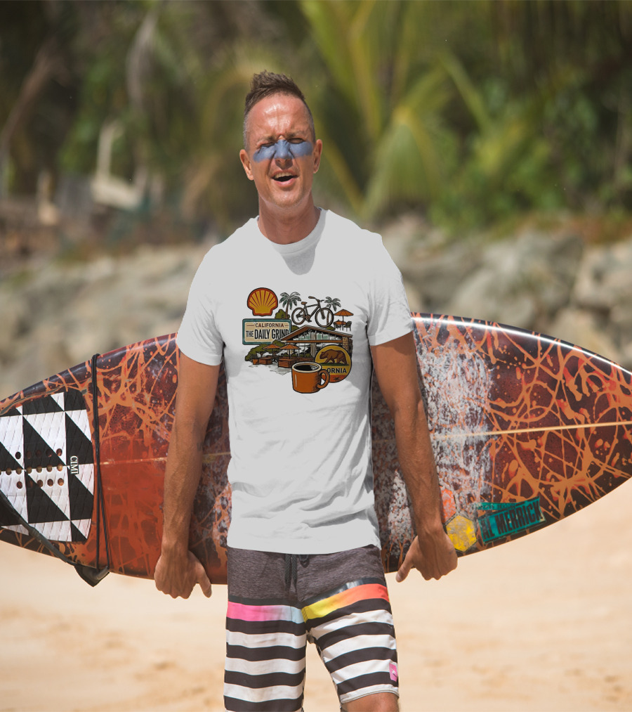 California The Daily Grind Shell Coffee Bear Bike Palms T-Shirt