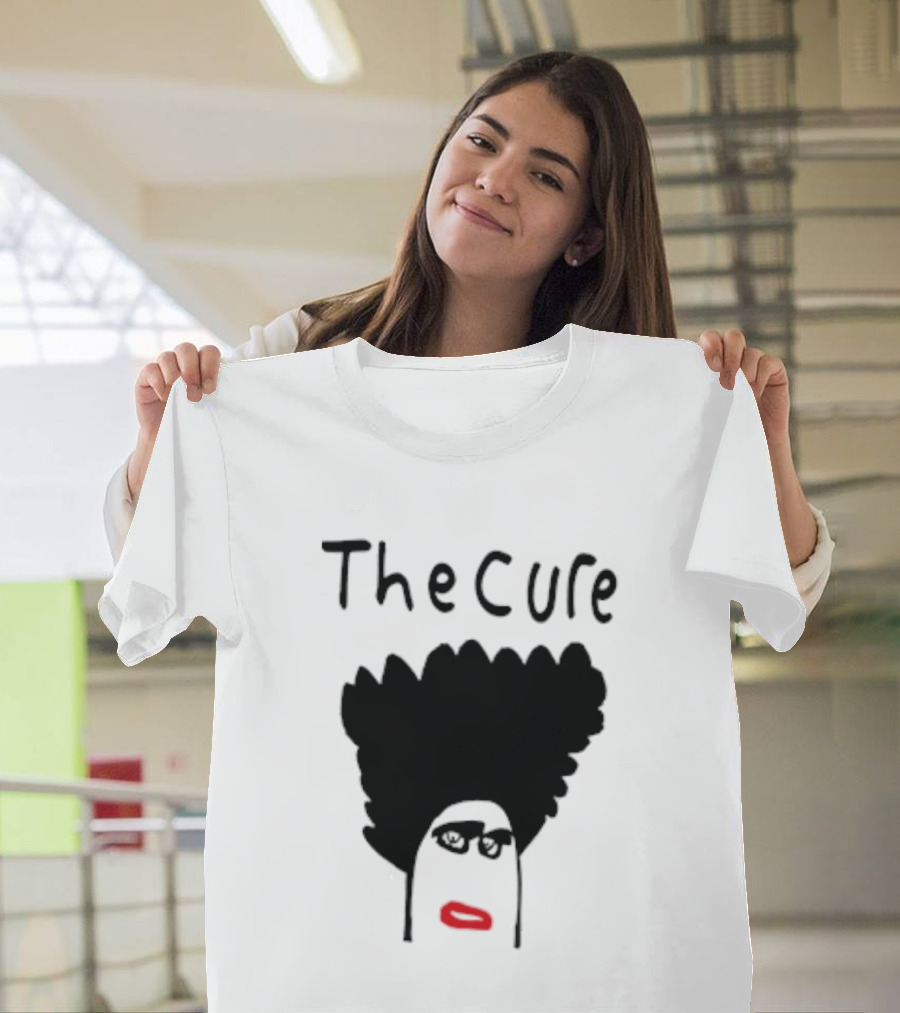 Kieran Maguire Wearing The Cure Text Bold Face Black Hair Red Lips T-Shirt