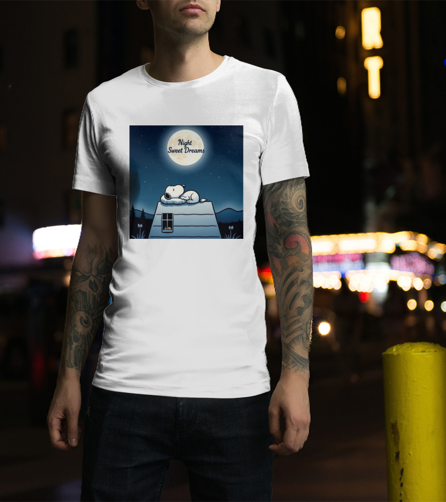 Snoopy Night Sweet Dreams Moonlight Scene Peanuts Sleeping Dog T-Shirt