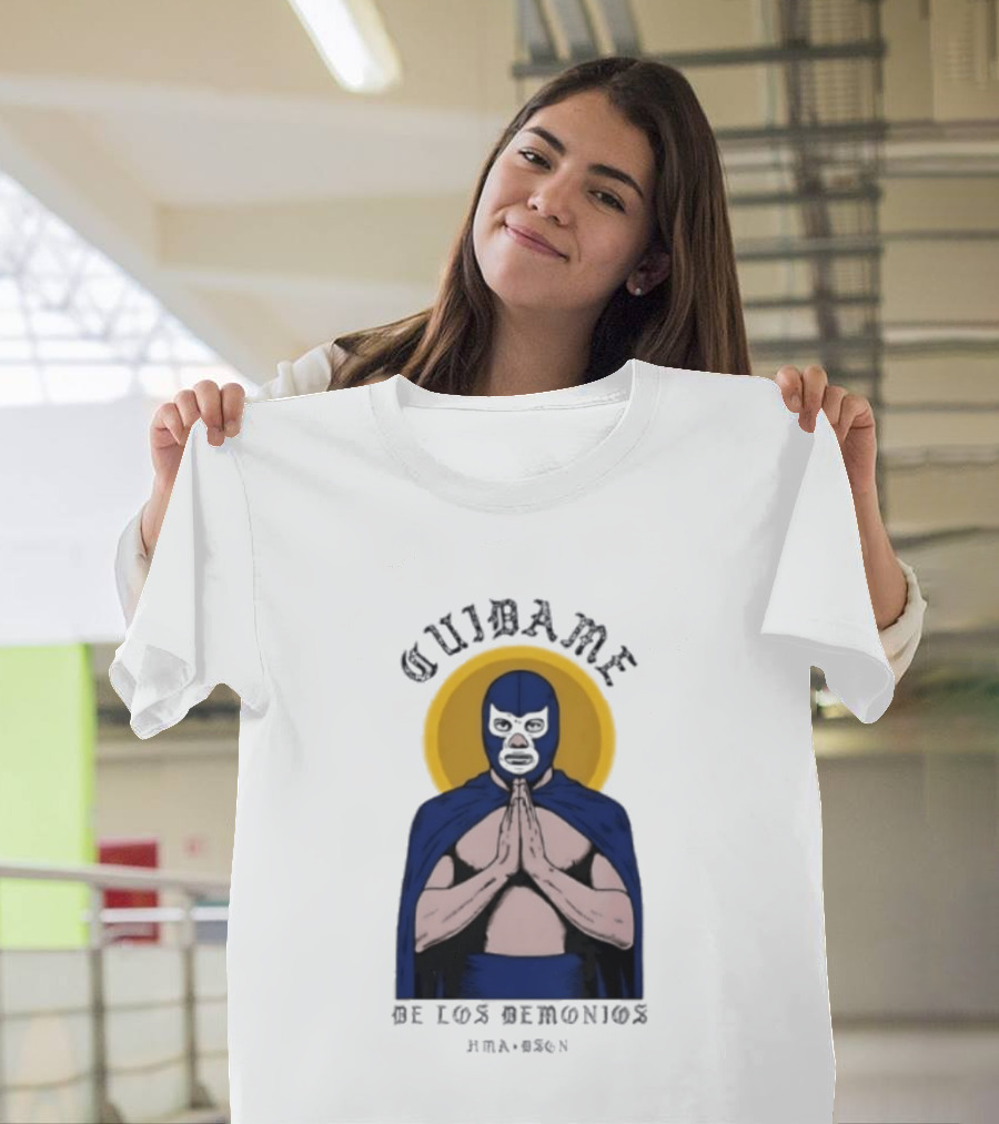 Cuidame De Los Demonios Original Blue Demon Luchador Praying Hands T-Shirt