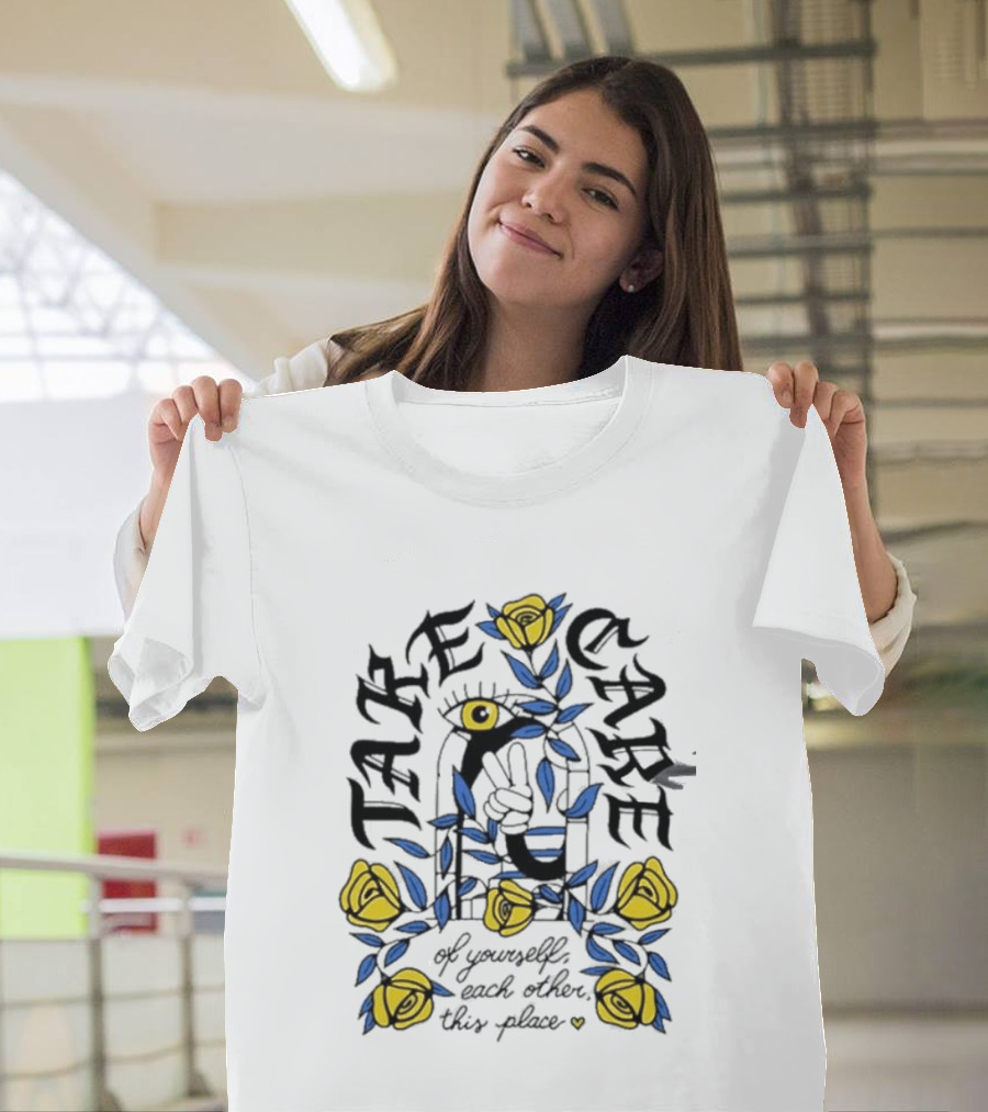 Take Care Of Yourself Each Other This Place Floral Peace Symbol Emo T-Shirt