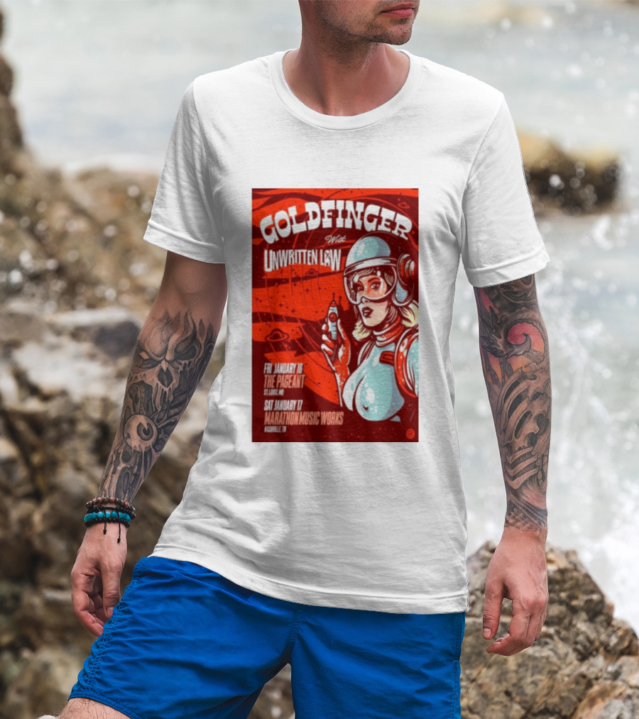 Goldfinger With Unwritten Law The Pageant St. Louis Marathon Music Works Nashville January 16 17 2026 Concert Retro Futuristic Spacewoman T-Shirt