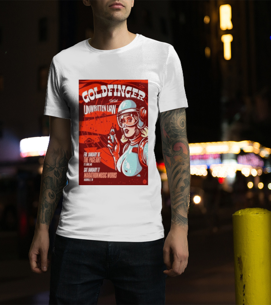 Goldfinger With Unwritten Law The Pageant St. Louis Marathon Music Works Nashville January 16 17 2026 Concert Retro Futuristic Spacewoman T-Shirt