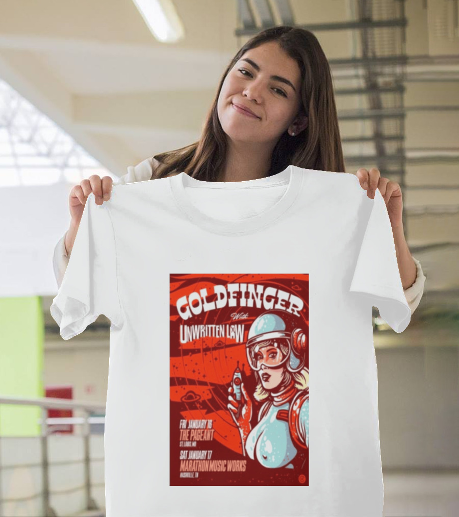 Goldfinger With Unwritten Law The Pageant St. Louis Marathon Music Works Nashville January 16 17 2026 Concert Retro Futuristic Spacewoman T-Shirt