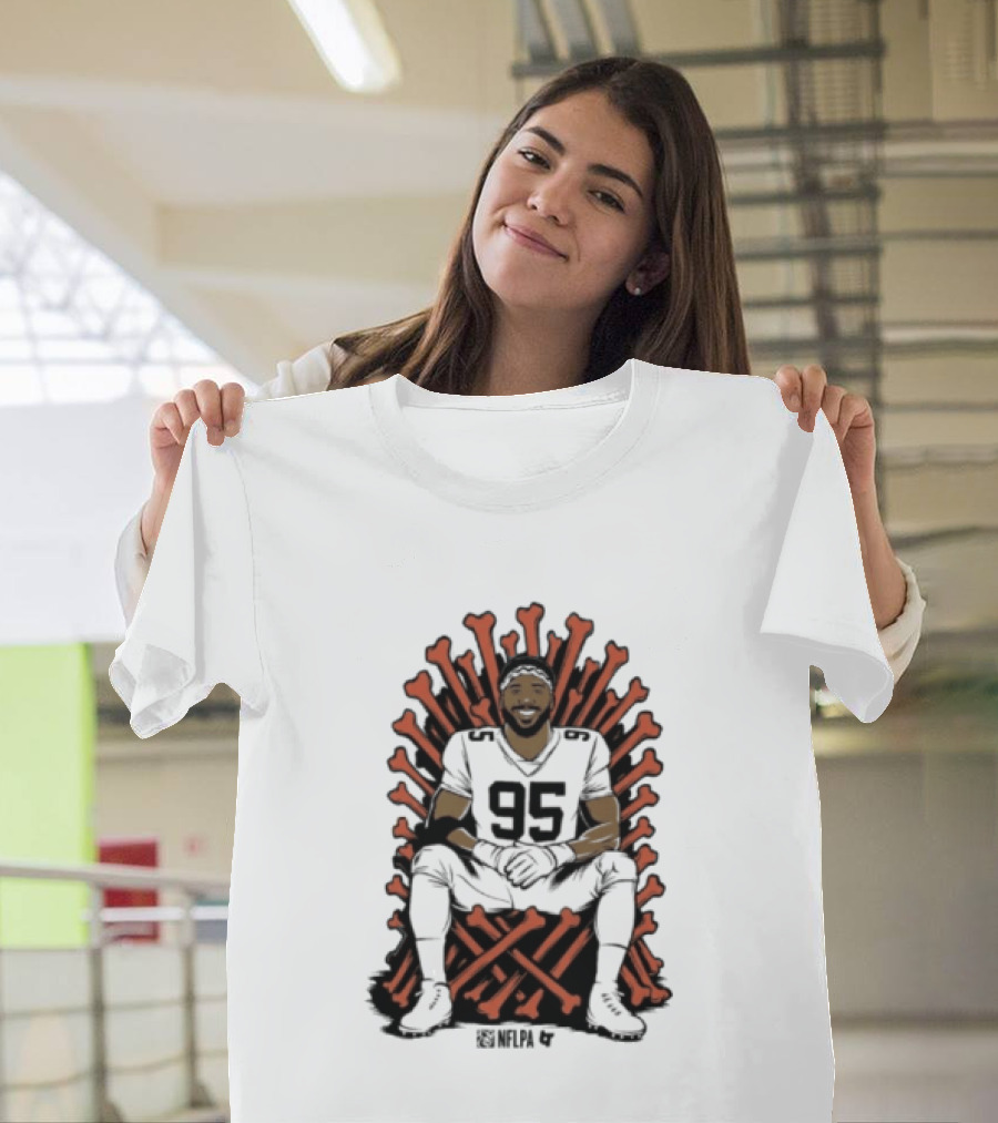 Original Myles Garrett 95 Single Season Sack King Cleveland Browns Bone Throne T-Shirt