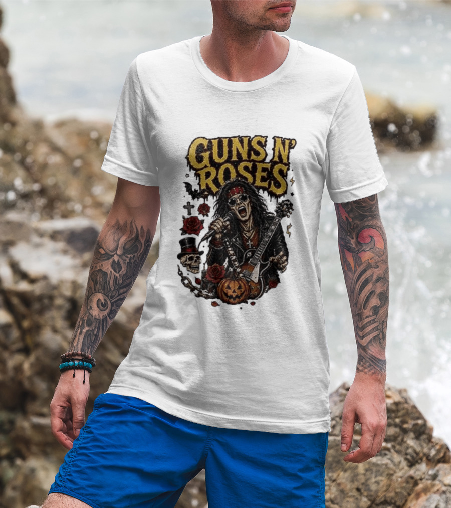 Guns N' Roses I'm A GNR Ghoul Appetite For Fright Halloween Rocks With Skulls And Pumpkins T-Shirt