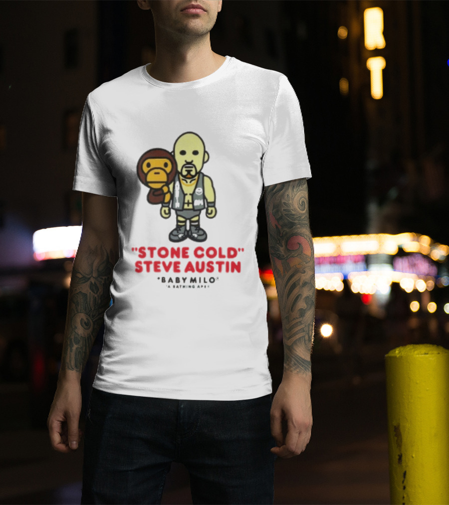 Stone Cold Steve Austin Baby Milo Collaboration Mens White T-Shirt