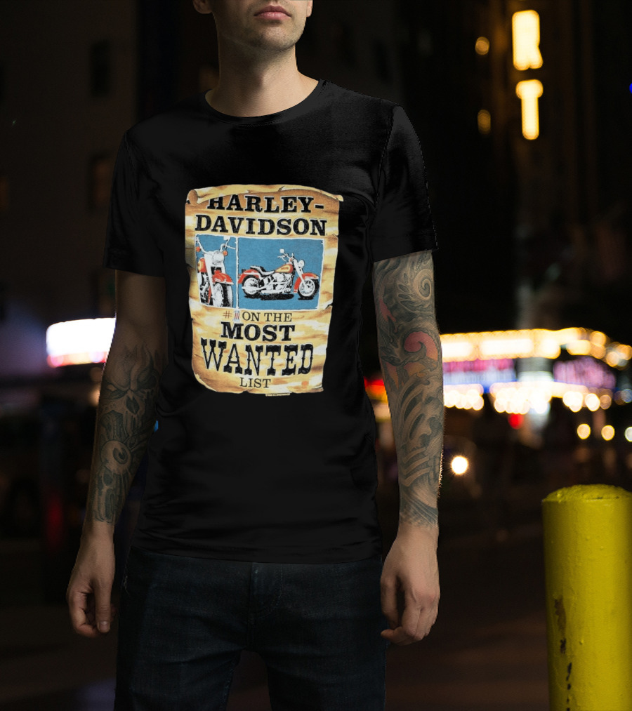 Harley Davidson #1 On The Most Wanted List Motorcycle 1986 Bismarck North Dakota T-Shirt