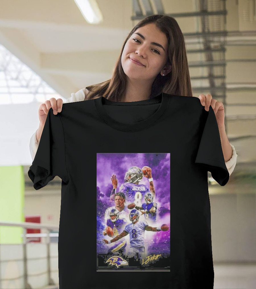 Baltimore Ravens Lamar Jackson 8 With Signature T-Shirt