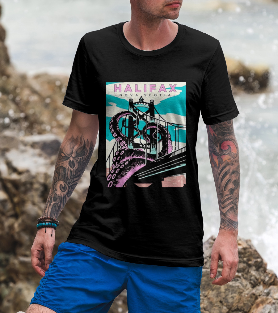 Halifax Nova Scotia Kraken Bridge Retro Travel T-Shirt