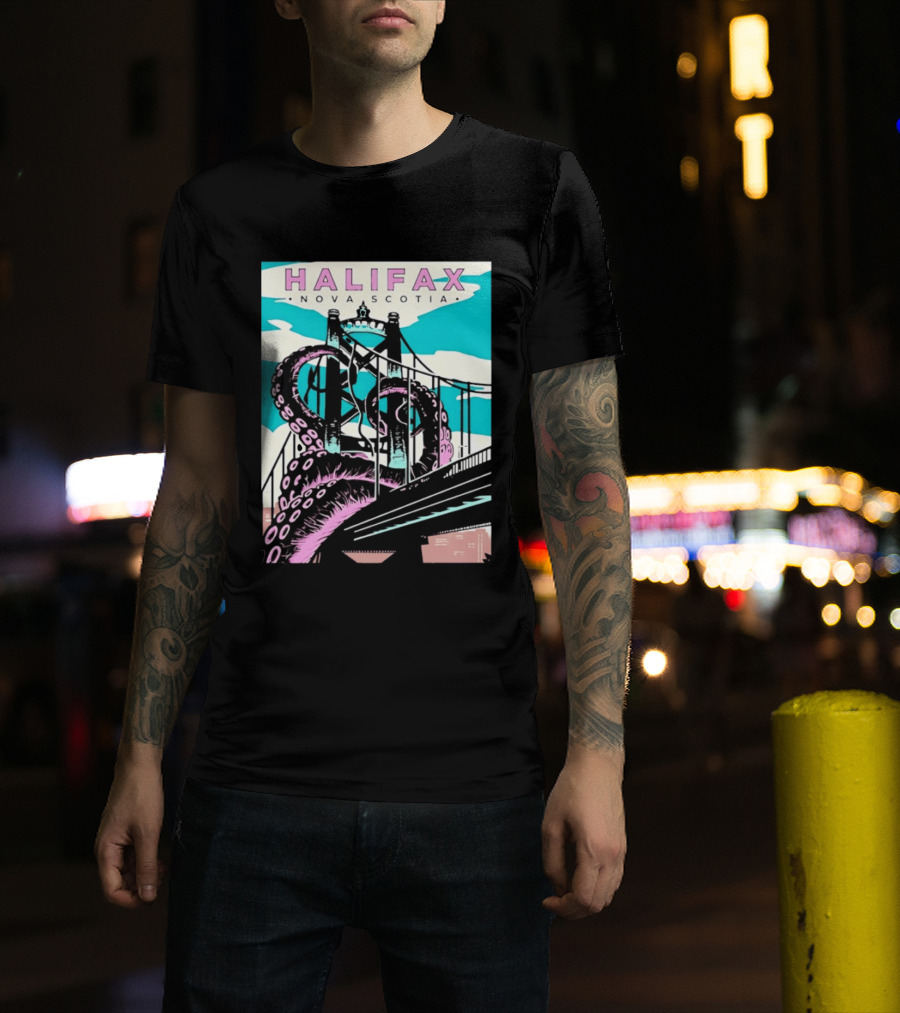 Halifax Nova Scotia Kraken Bridge Retro Travel T-Shirt