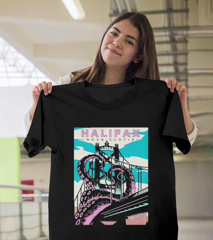 Halifax Nova Scotia Kraken Bridge Retro Travel T-Shirt