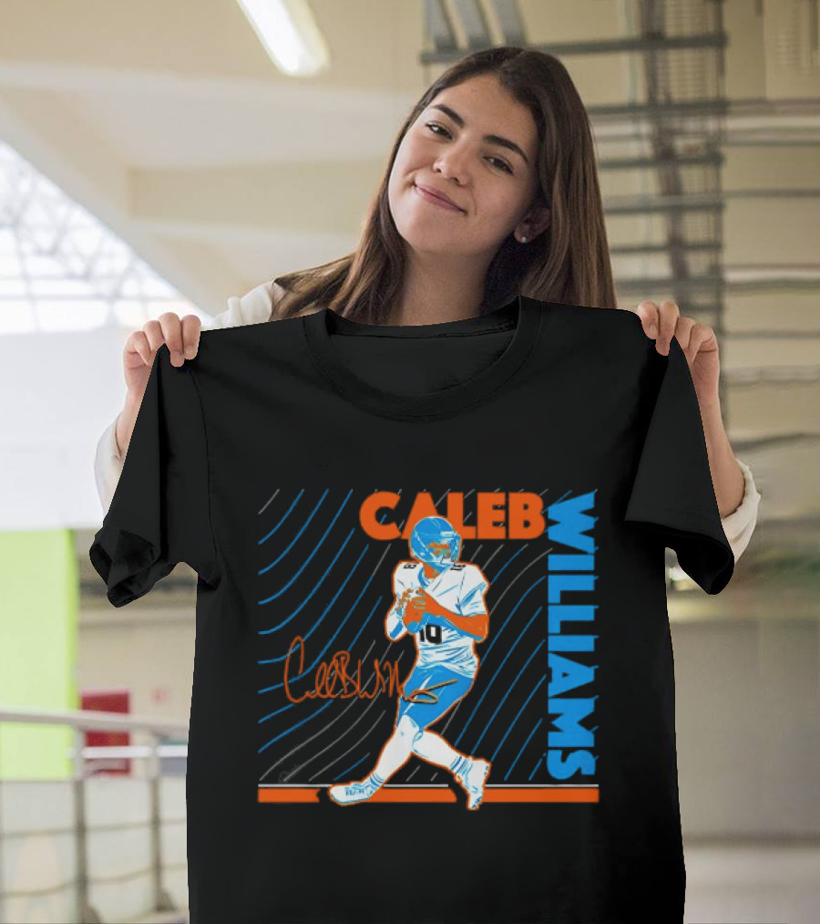 Caleb Williams Signed Football Chicago Bears Action Quarterback Sports Memorabilia T-Shirt