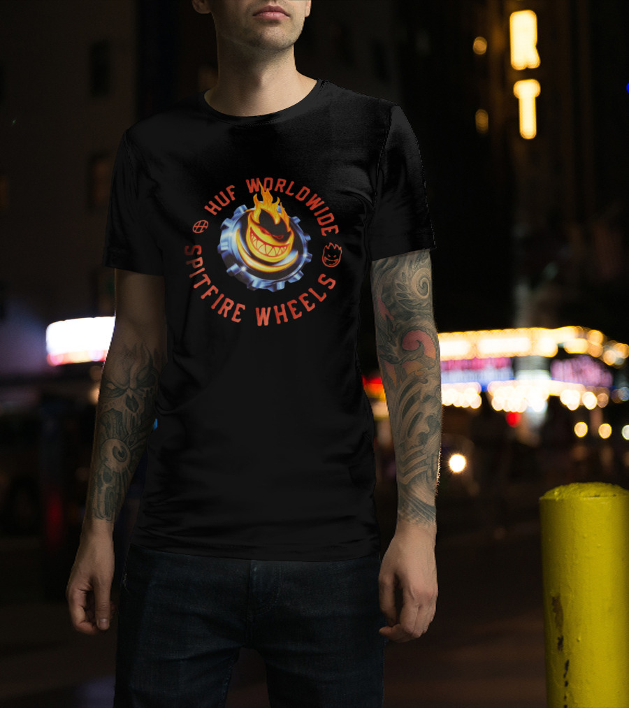 HUF Worldwide Spitfire Wheels Chrome Heart Collaboration T-Shirt