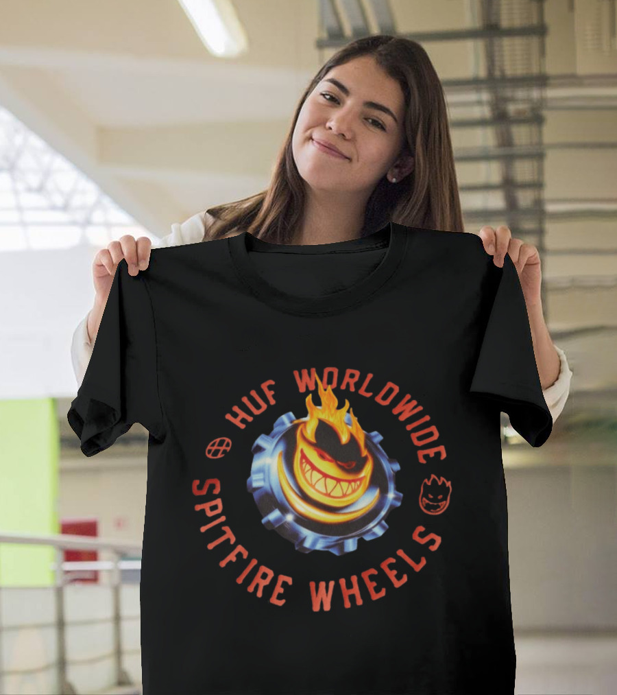 HUF Worldwide Spitfire Wheels Chrome Heart Collaboration T-Shirt