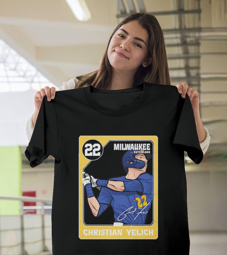 Christian Yelich Milwaukee Outfielder 22 Blue Jersey Yellow T-Shirt