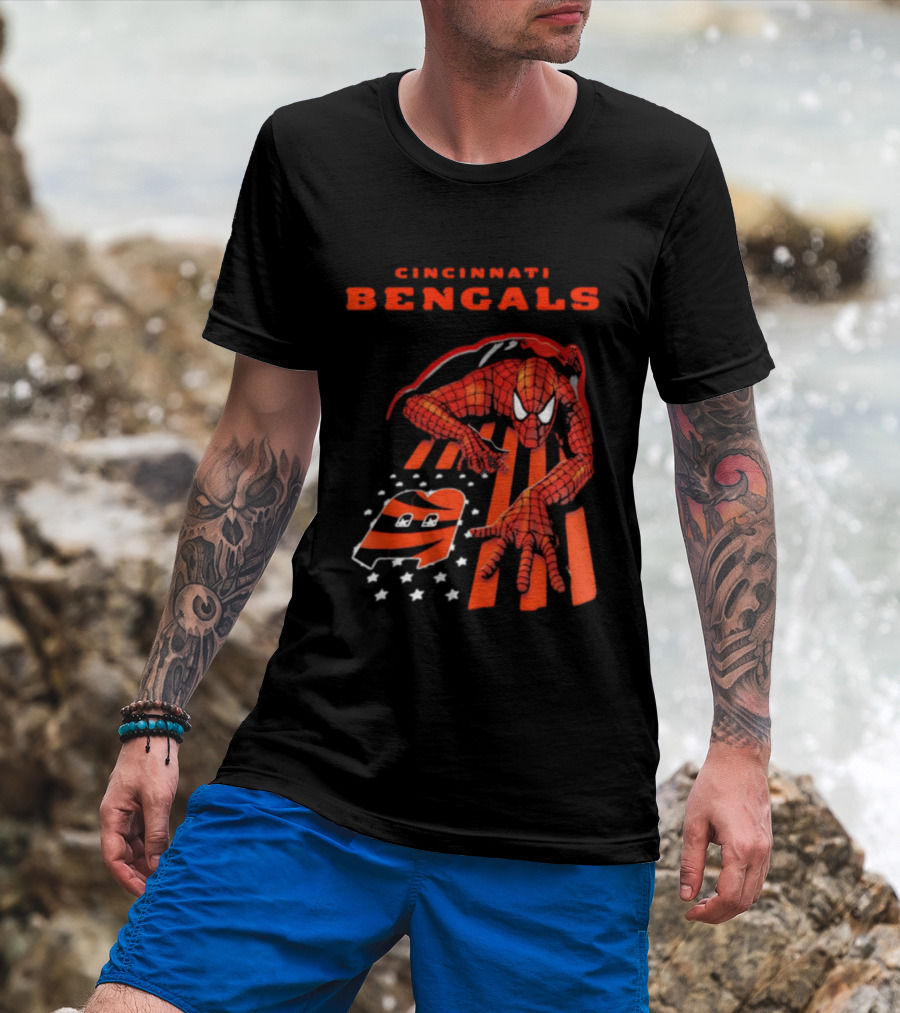 Cincinnati Bengals Spiderman Stripes Marvel T-Shirt
