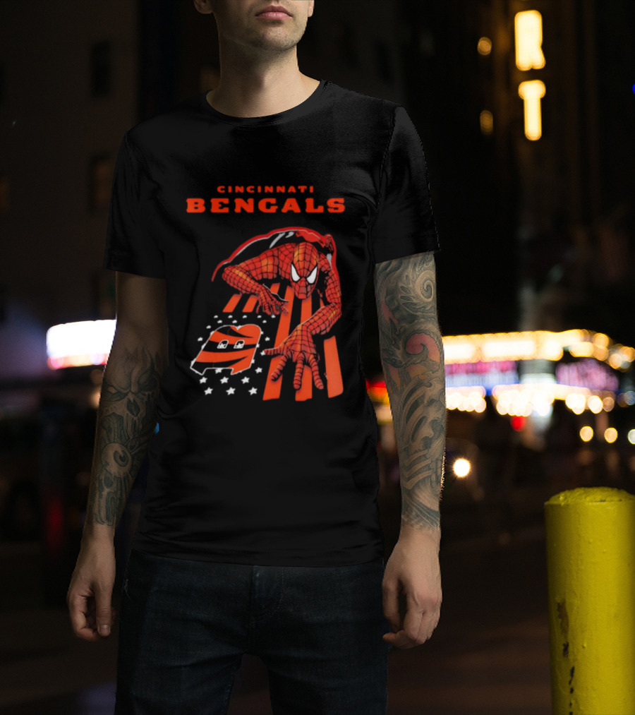 Cincinnati Bengals Spiderman Stripes Marvel T-Shirt