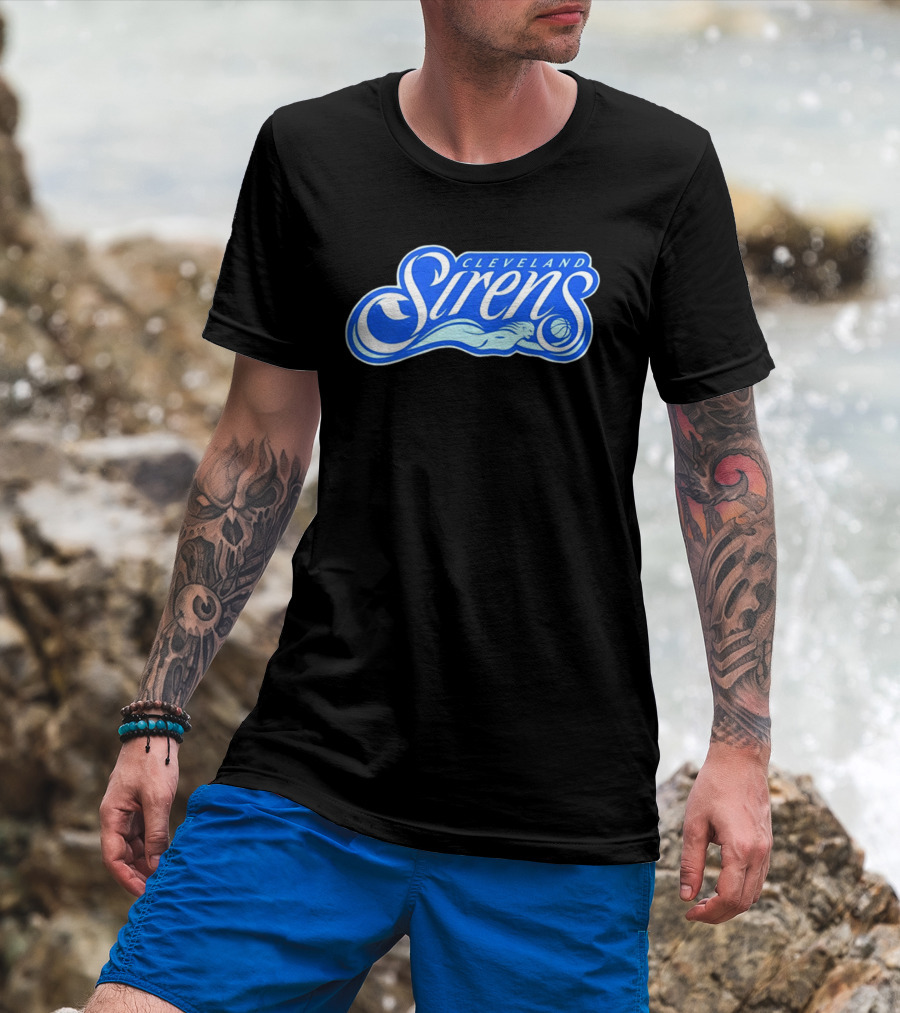 Cleveland Sirens Basketball Sports Team Oceanic Logo With Athlete And Ball T-Shirt