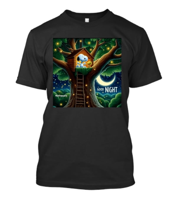 Leave A Heart If You Love Snoopy Good Night Treehouse Moonlit Scene T-Shirt