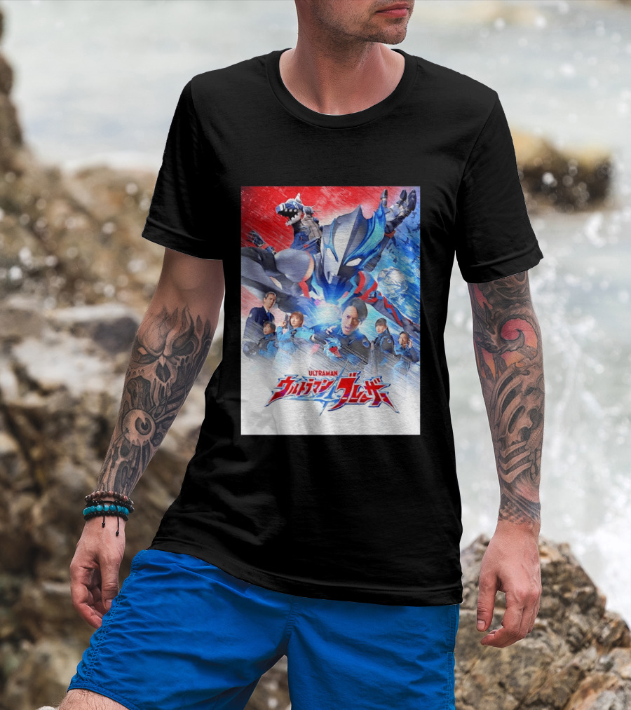 Ultraman Blazar Cast And Characters With Heroic Action Scene T-Shirt