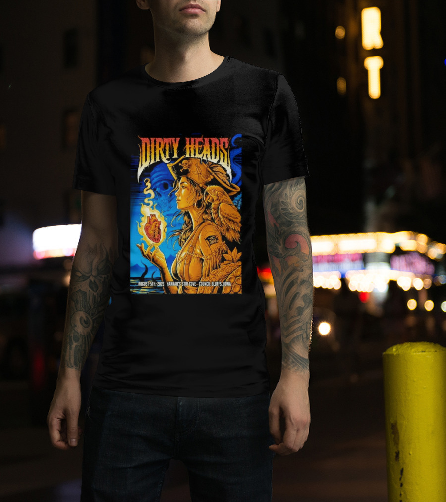 Dirty Heads August 5th 2026 Harrah's Stir Cove Council Bluffs Iowa Pirate Skull Parrot Live Event T-Shirt