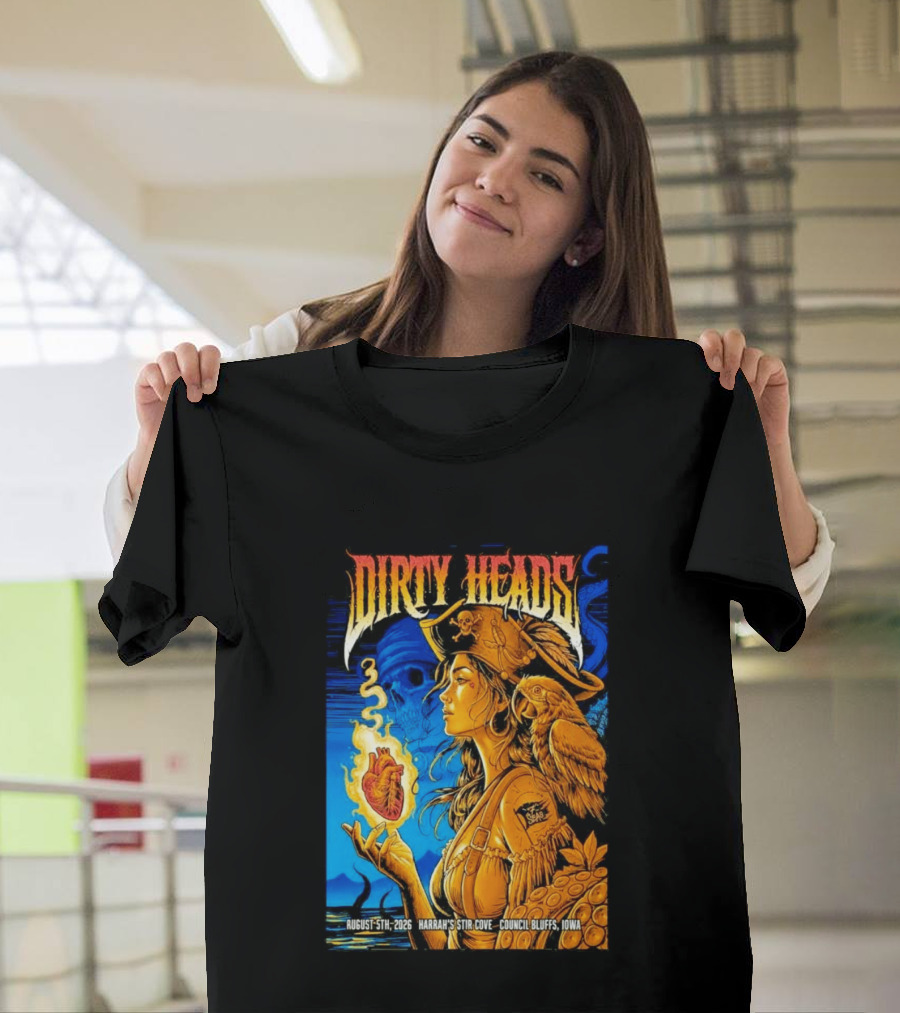 Dirty Heads August 5th 2026 Harrah's Stir Cove Council Bluffs Iowa Pirate Skull Parrot Live Event T-Shirt