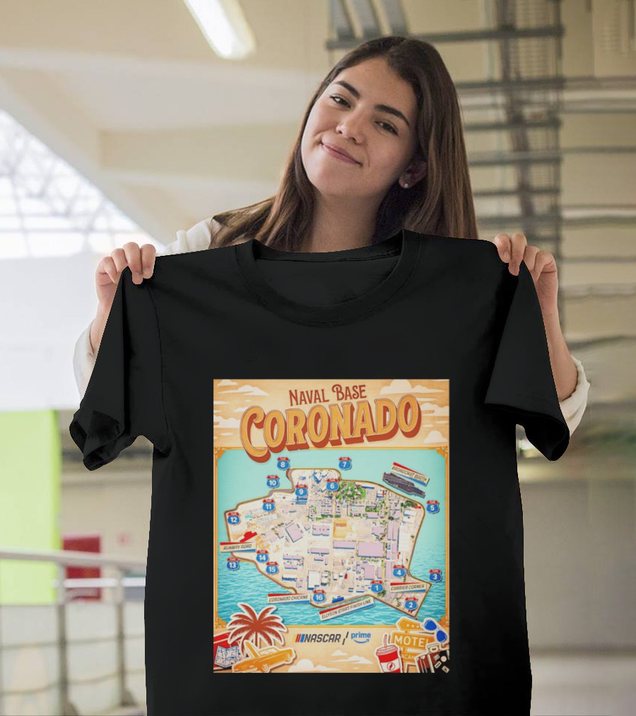 Naval Base Coronado Map NASCAR Prime Ellyson Start Finish Line Broadcast Booth T-Shirt